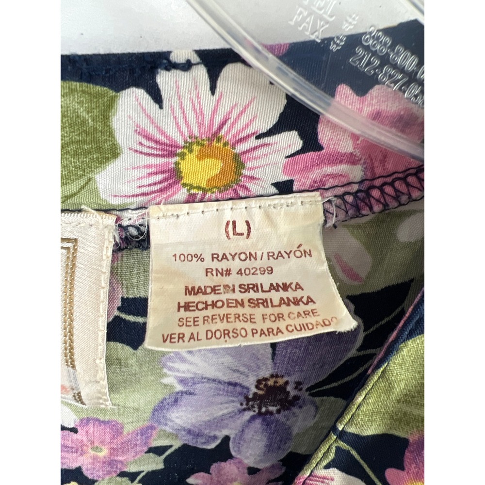 Vintage Erika Floral Midi Dress Womens Large Navy Blue V-Neck Short Sleeve - Picture 3 of 13